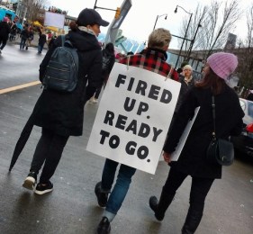 Circling back to the protest's origin at Jack Poole Plaza/Naomi Reichstein photo
